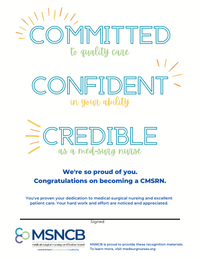 Image of poster to be used by employers to celebrate newly certified CMSRNs